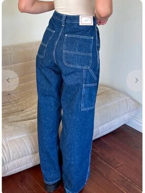 Lisa Says Gah Dark Blue Wide-Leg Utility Jeans
